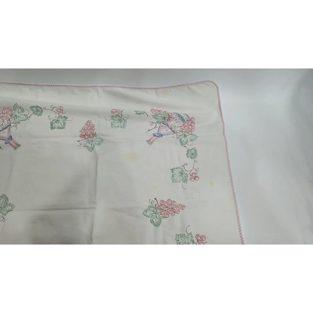 Vintage Hand Embroidered Grapes Wine Tablecloth Square 33